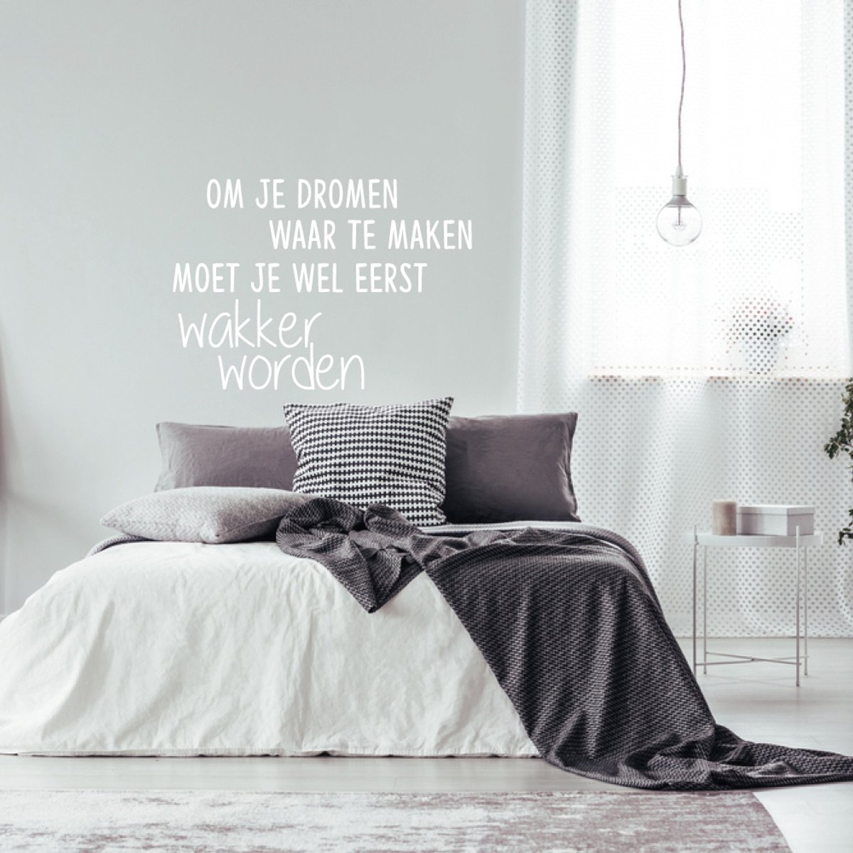 Muursticker om je dromen waar te maken moet je wel eerst wakker worden - Donkerblauw - 140