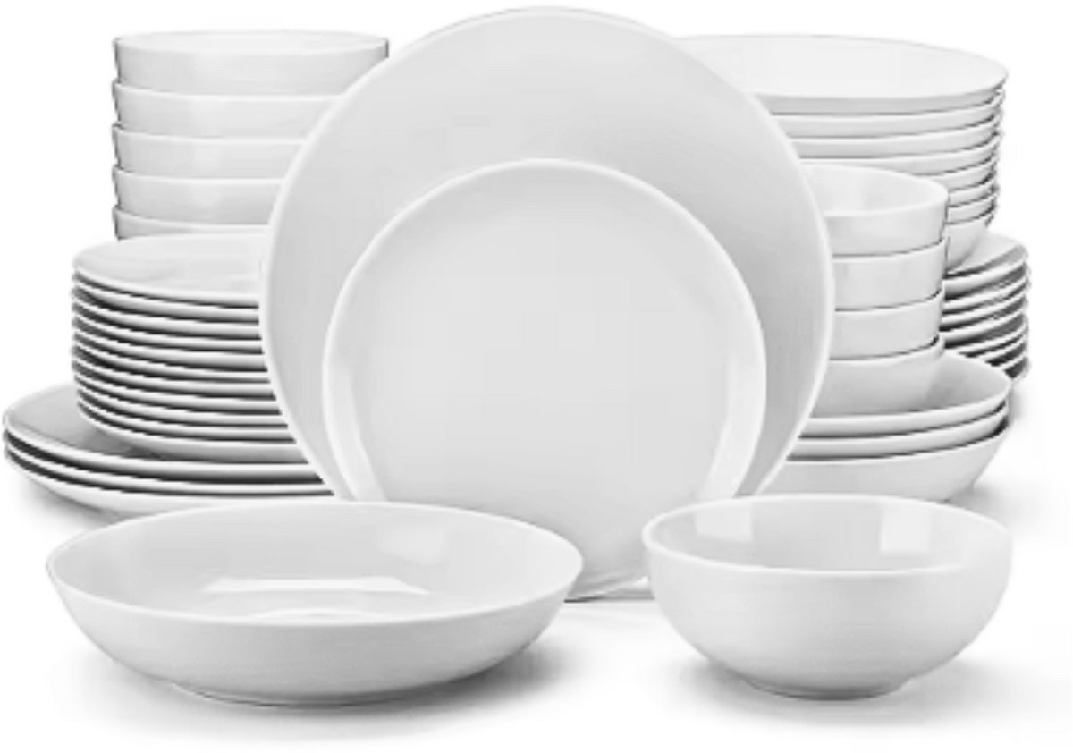 Ornate Bordenset – 24 persoons – 48 delig – Wit Keramisch – Dinerborden – Breakfast Plates