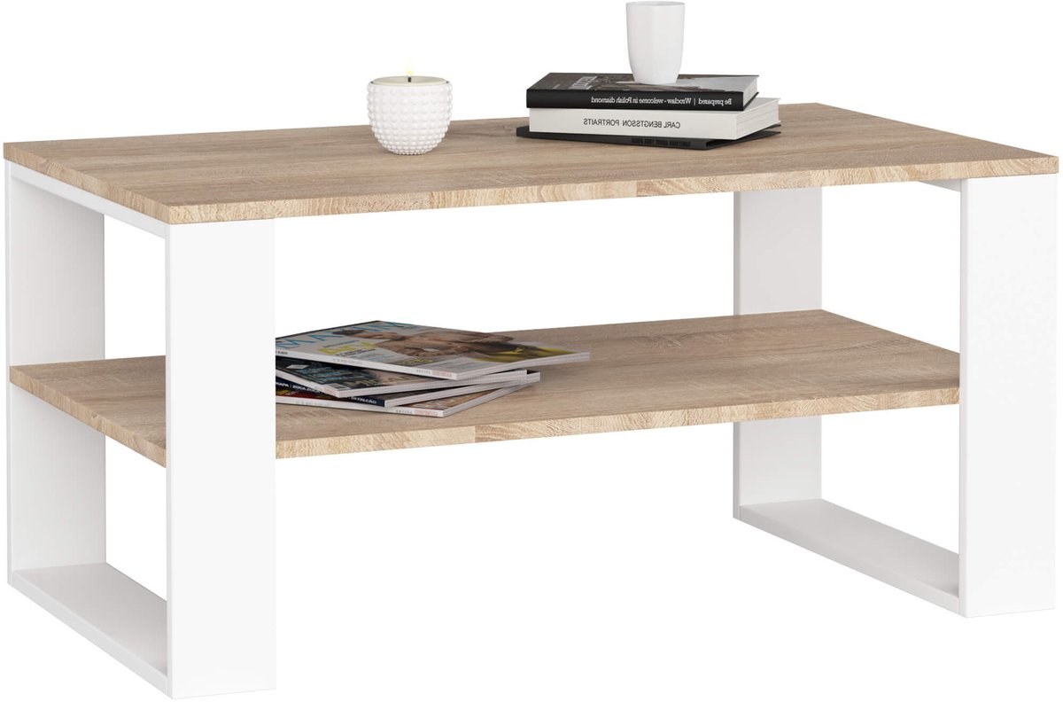 Salontafel Koffietafel ALEX / Sonoma Eik - Wit / 92x45x53 cm