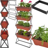 tectake® Verticaal plantenrek met 4 Bloembakken - Stabiel en Gemakkelijk Schoon te Maken - Opvouwbaar voor Binnen en Buiten - Verhoogd Bed voor Balkon, Tuin en Terras - 52 x 21 x 127 cm