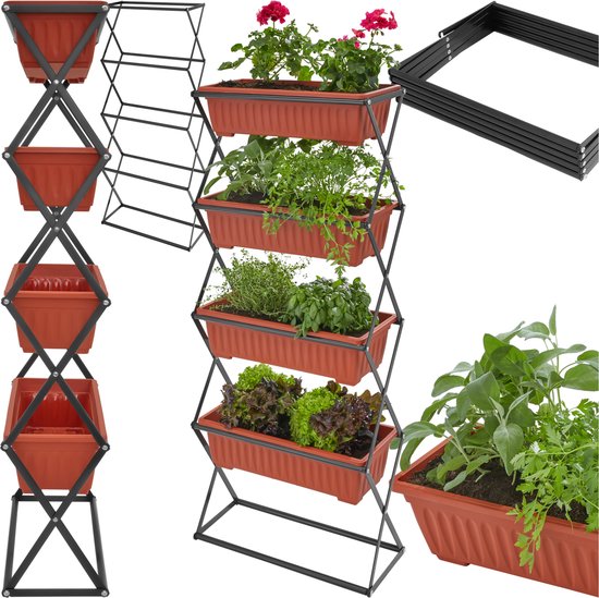 Tectake® Verticaal Plantenrek Met 4 Bakken 52x21x127cm - Bruin