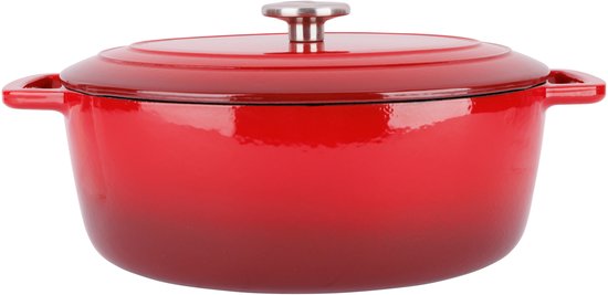 Cosy & Trendy Braadpan/stoofpan - gietijzer/emaille - 6 liter - 31 x 24 x 12 cm - rood - voor stoofpotten/stoofvlees