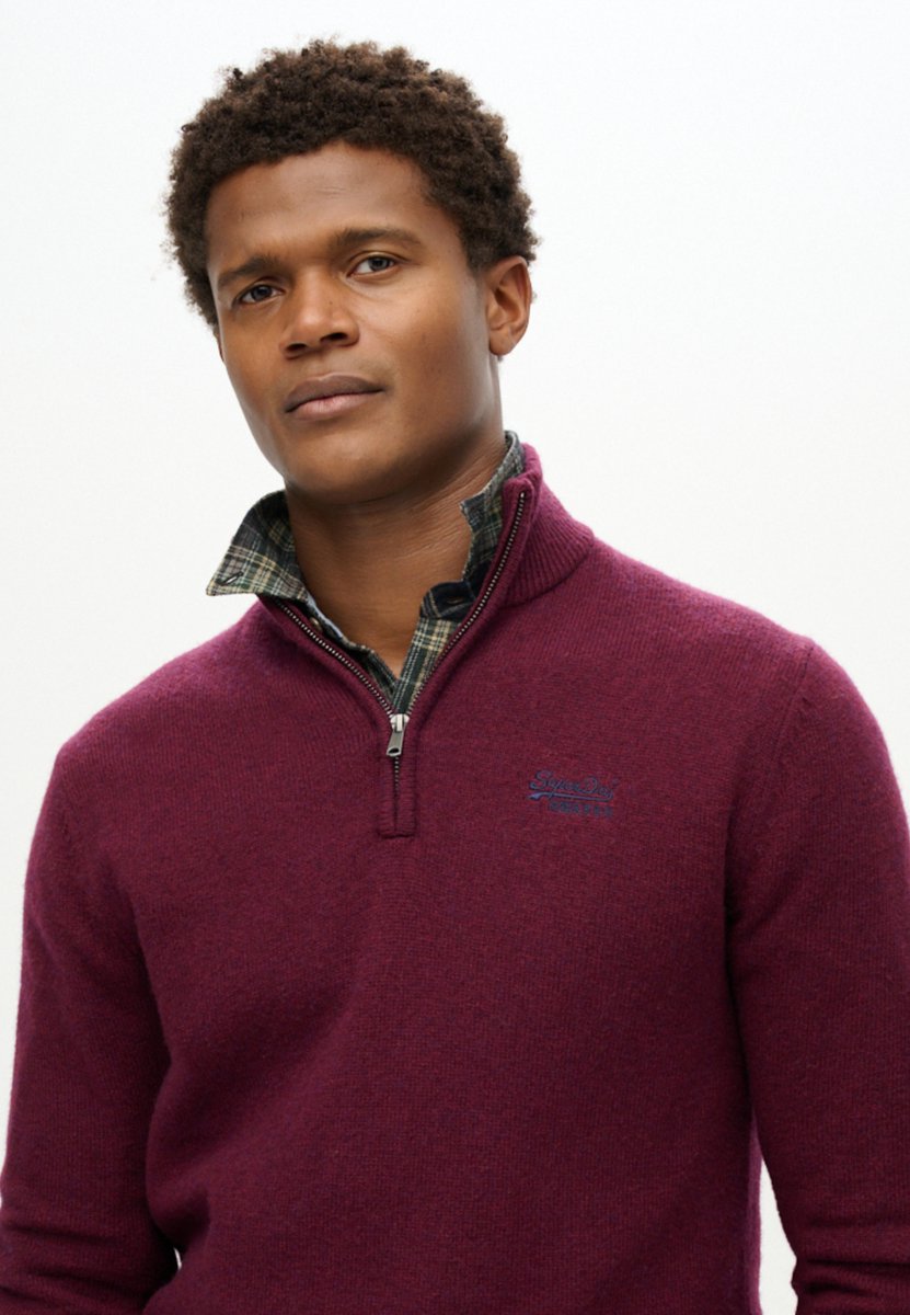 Superdry Gebreide Essential trui met borduursel en halve rits Heren Sweaters Dark Cherry