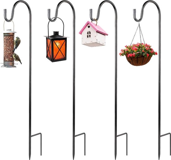 Bomclap herdershaken voor buiten, 2 stuks 93 inch / 236 cm verstelbaar herdersstaf lantaarnstok herdershaken voor lantaarn plantenmanden solarlamp verlichting, bruiloften, zwart