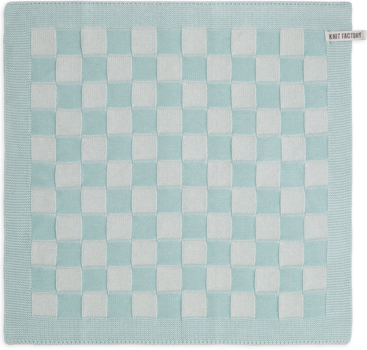 Knit Factory Gebreide Keukendoek - Keukenhanddoek Block - Geblokt motief - Handdoek - Vaatdoek - Keuken doek - Ecru/Mint - Mint - Traditionele look - 50x50 cm