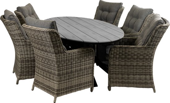 7-delige tuinset | 6 Dublin tuinstoelen (AG) | 220cm ovale Cyprus tuintafel (Grey)
