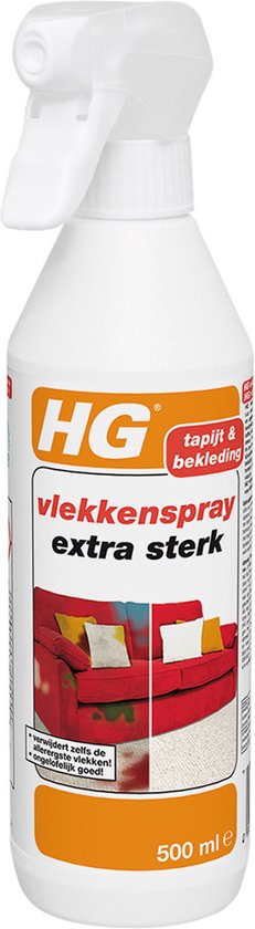 Fles HG vlekken spray extra sterk, 500 ml, voor tapijt en bekleding.