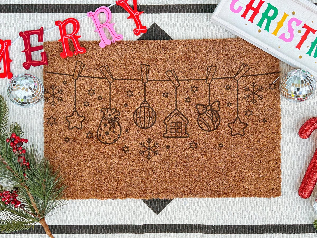 Laser-Point Christmas Decorations | 90x60 cm | Nieuwe huis cadeau | Ingangsmat | Deurmat met stijl | Verhuizing cadeau | Praktisch & trendy | Perfect voor binnenkomst | Cadeau voor nieuwe woning bruin | zwart (gravering 90x60)