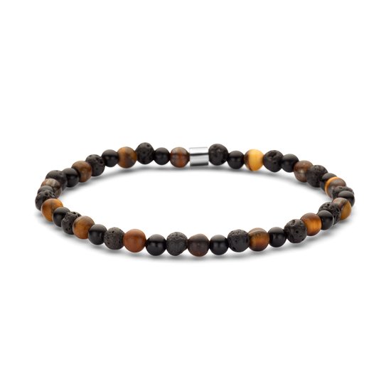 Frank 1967 Junior - 7FJB-0030-M - Bracelet de perles pour garçon - Perles de lave mates, agate noire et œil de tigre - 4 mm - 16 cm