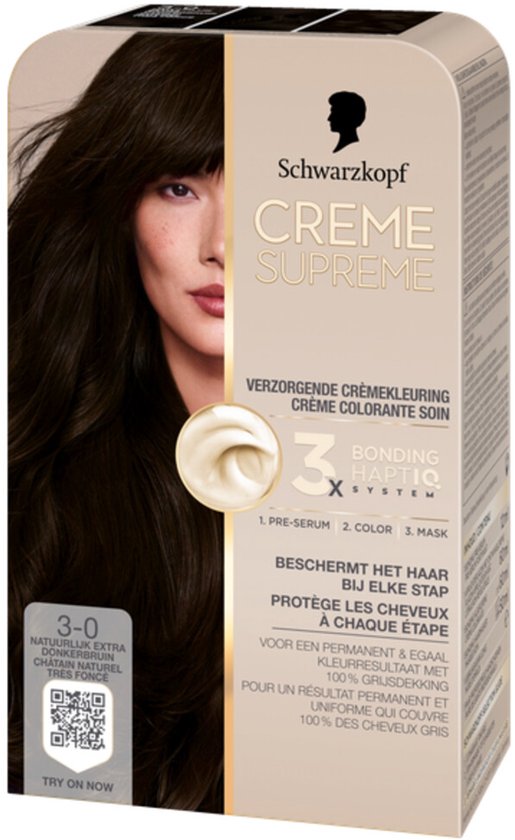 Schwarzkopf - CREME SUPREME 3-0 - Haarkleuring - Natuurlijk Extra Donkerbruin - Permanente Haarverf - Beschermt en Versterkt - Grijsdekking - 245g