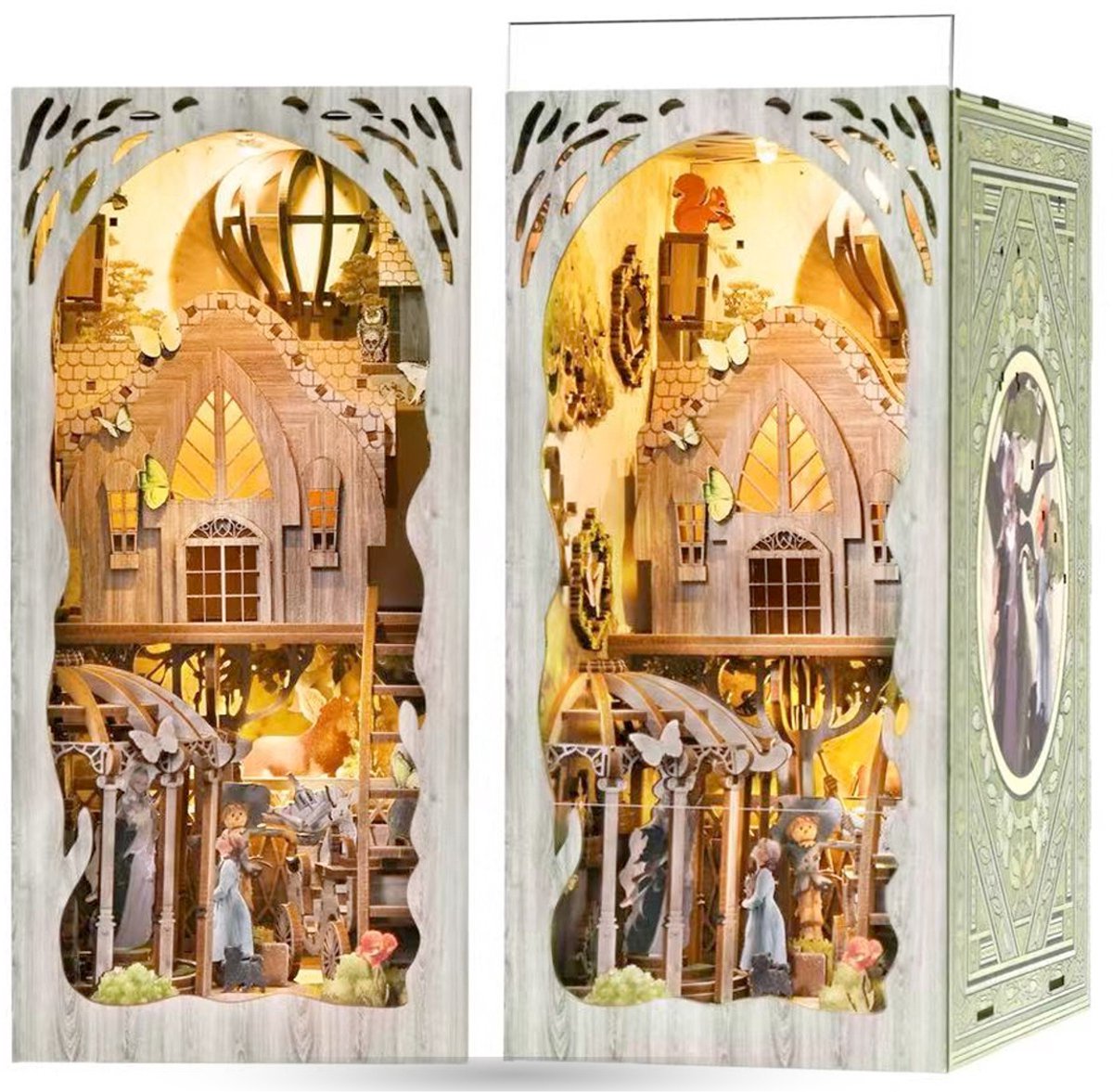 Meedeer Book nook kit-Dorothy's avontuurlijke reizen-Doe-het-zelf-Miniatuurhuisje voor de boekenplank-Met led en stofkap-3D-bouwpakket-Houten decoratieve puzzel met ledverlichting-Voor tieners en volwassenen