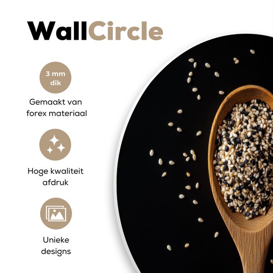 WallCircle® Wandcirkel 60x60 cm - Muurcirkel Sesam - Lepel - Zwart - Muurdecoratie woonkamer - Wanddecoratie slaapkamer - Kamer decoratie accessoires - Ronde schilderijen