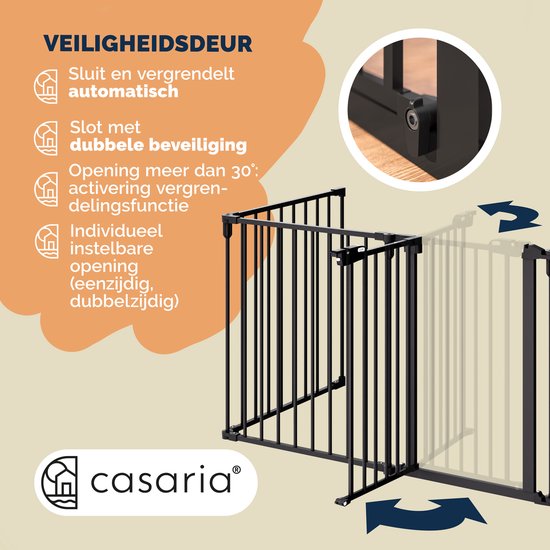 UISEBRT Openhaardbeschermingsrooster met deur, 300 cm, metaal, ovenbeschermingsrooster, afsluitrooster, opvouwbaar deurbeschermingsrooster, beschermingsrooster voor kinderen en huisdieren, zwart