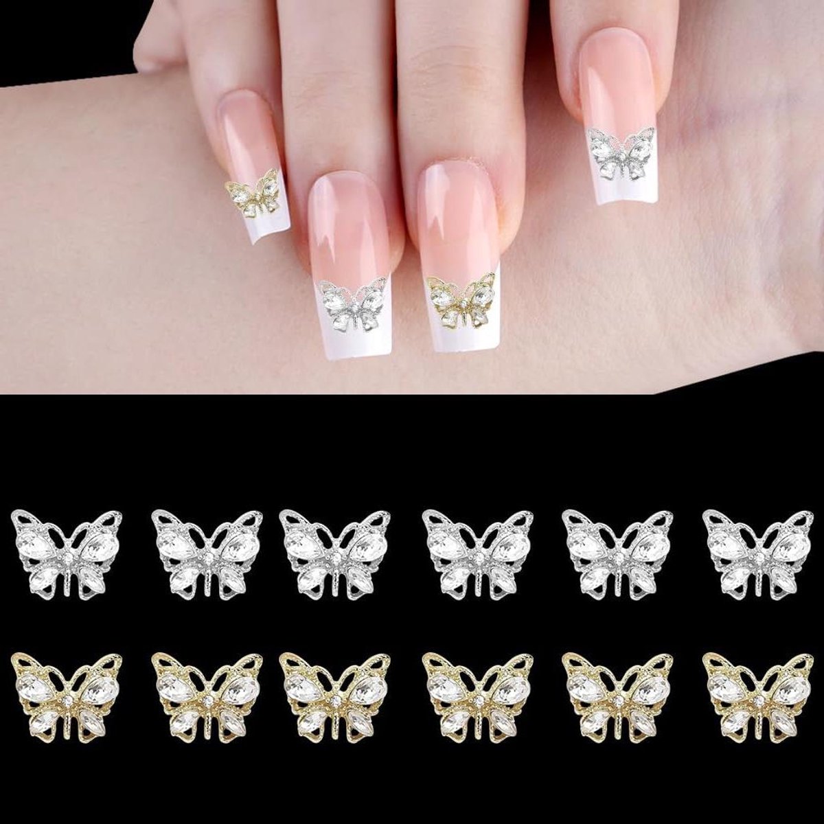 3D-nagelbedels vlinders acryl nagelkunst glitterstenen - 12 stuks