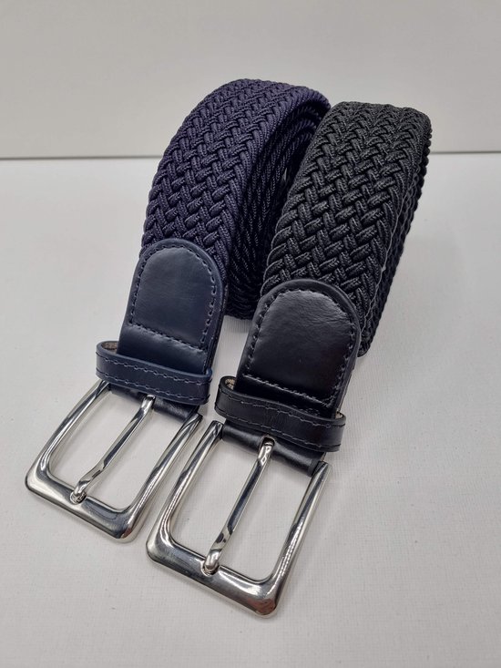 2 pack deal - Elastische riem - gevlochten broekriem - dames en heren riemen - kleur 1 Blauw 2 Zwart 120 cm