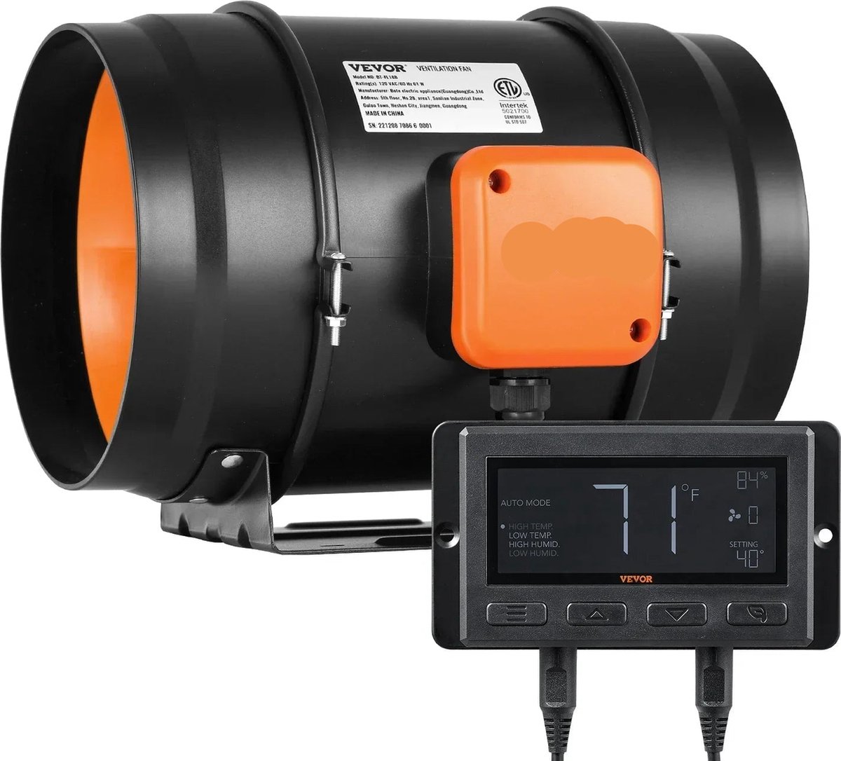 Buisventilator - Inline Kanaalventilator - Fan - Afzuig Ventilator - met temperatuur-vochtigheidsregelaar - Uitlaatventilator - voor thuisbadkamer - EC 4Inch
