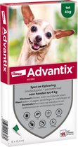 Verpakking Advantix voor honden tot 4 kg met een lachende chihuahua.