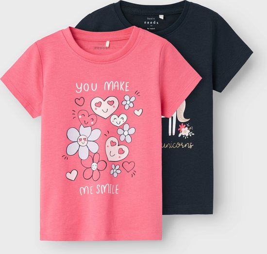 NAME IT Mädchen Nmfvilena 2er Pack T-Shirts - Bequeme Baumwoll Tops