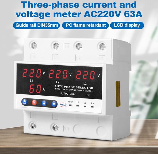 3 Fase DIN Rail Voltmeter en Ampèremeter voor AC 390-500V - Digitale