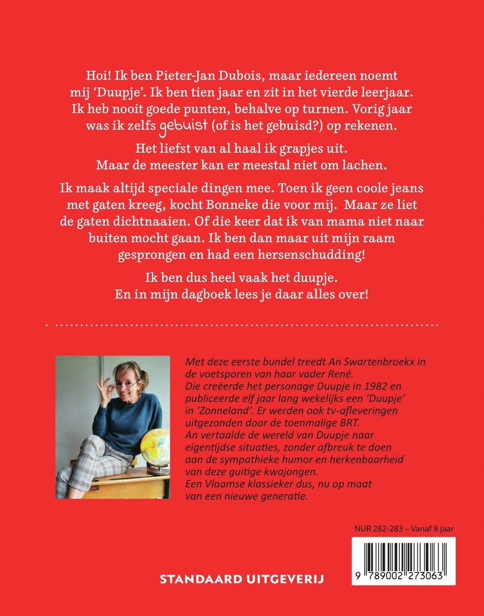 Boekomslag van 'Duupje'. Een vrouw kijkt naar de camera, met tekst over An Swartenbroekx en de Duupje-boeken.