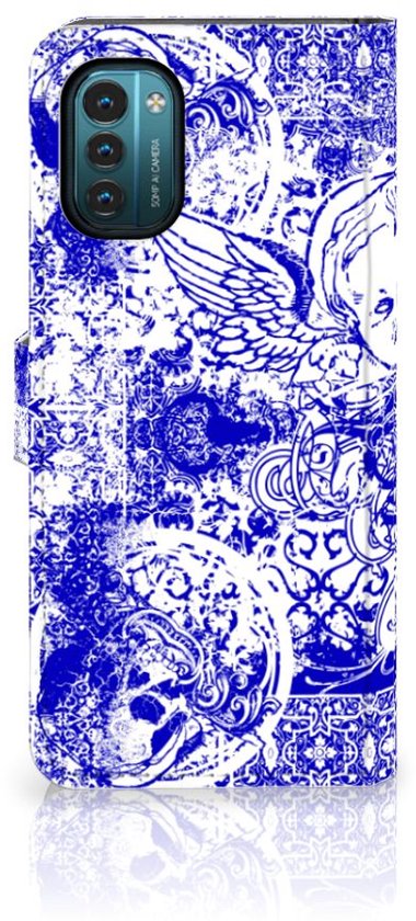 Étui style livre Nokia G11 | Coque Smartphone G21 Crâne d' Angel Blue