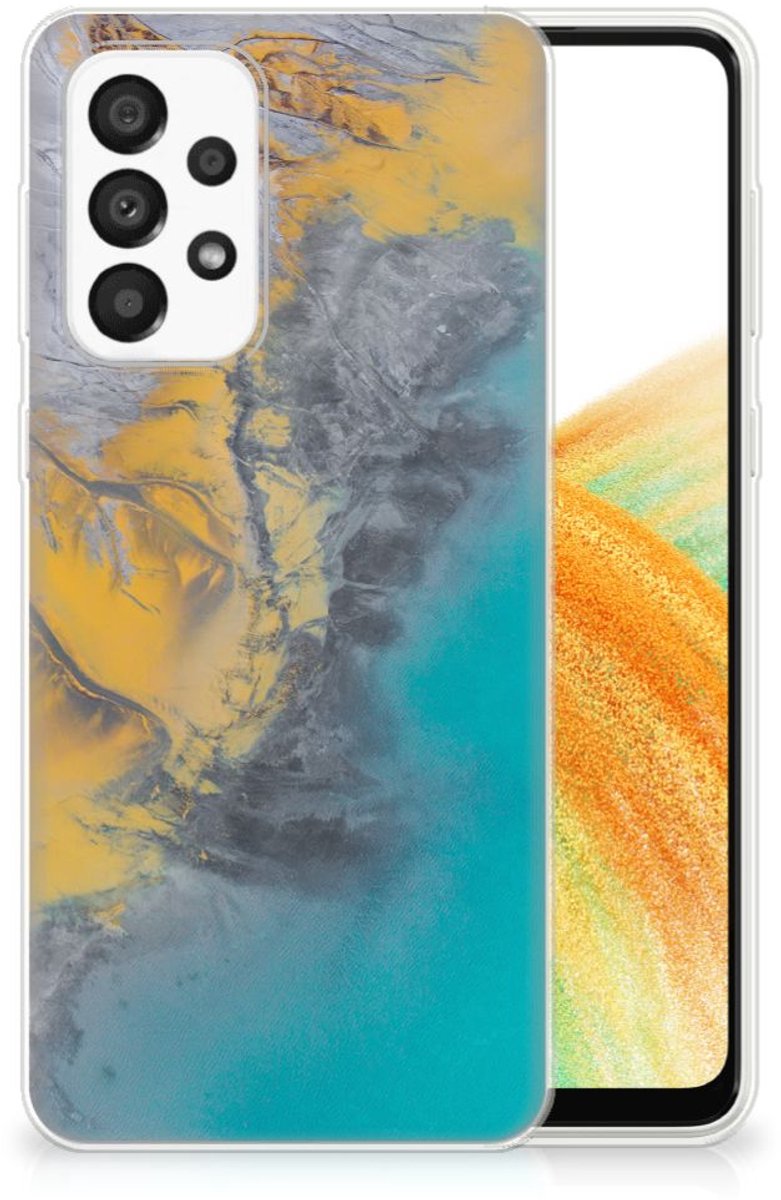 Samsung Galaxy A33 5G TPU Siliconen Hoesje Marble Blue Gold