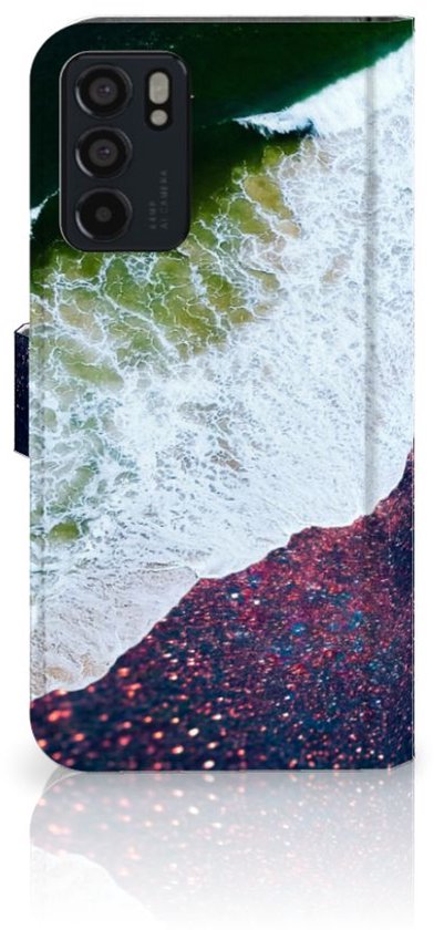 Etuis Portefeuille Compatible avec Cuir Flip Cover Fermeture magnétique pour OPPO Reno6 5G Coque Espace Mer