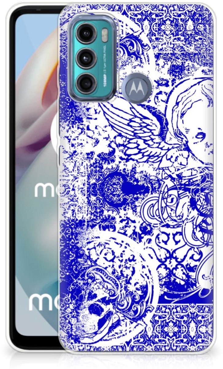 Silicone Back Case Motorola Moto G60 Angel Skull Blauw