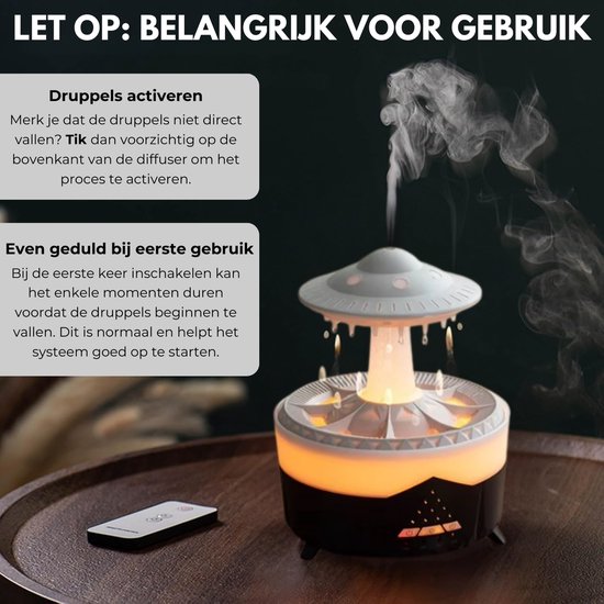 Boncy® Raindrop-Ufo Aroma Diffuser – Luchtbevochtiger Aromadiffusers met 4 Licht-opties – Geurverspreider Vernevelaar – Aromatherapie Aromadiffusers - etherische olie Verdamper Verstuiver