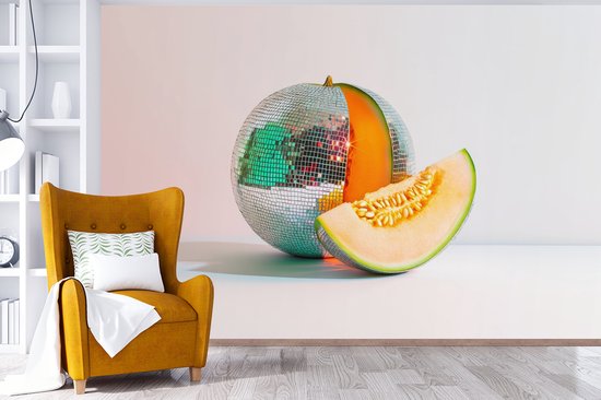 Behang - Fotobehang Disco - Discobal - Meloen - Pastel - Breedte 600 cm x hoogte 400 cm