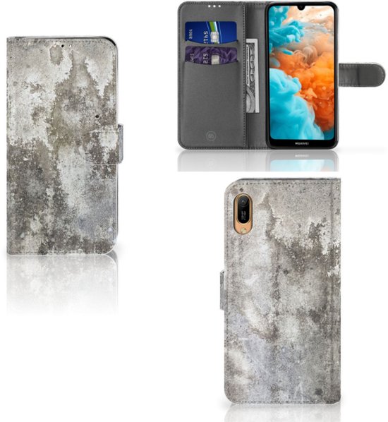 Case Cover pour Huawei Y6 (2019) Portefeuille Béton