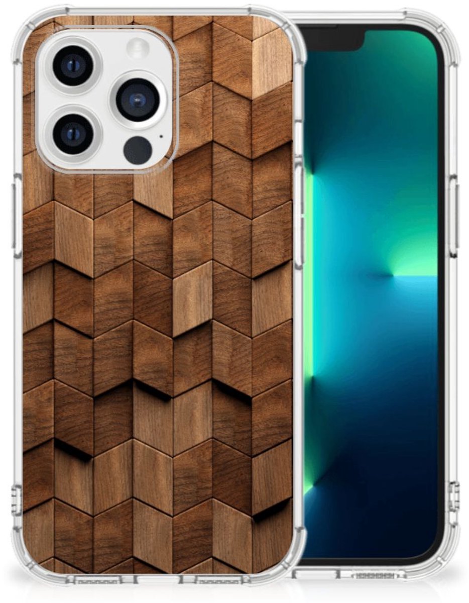 Stevig Telefoonhoesje voor Apple iPhone 13 Pro Wooden Cubes