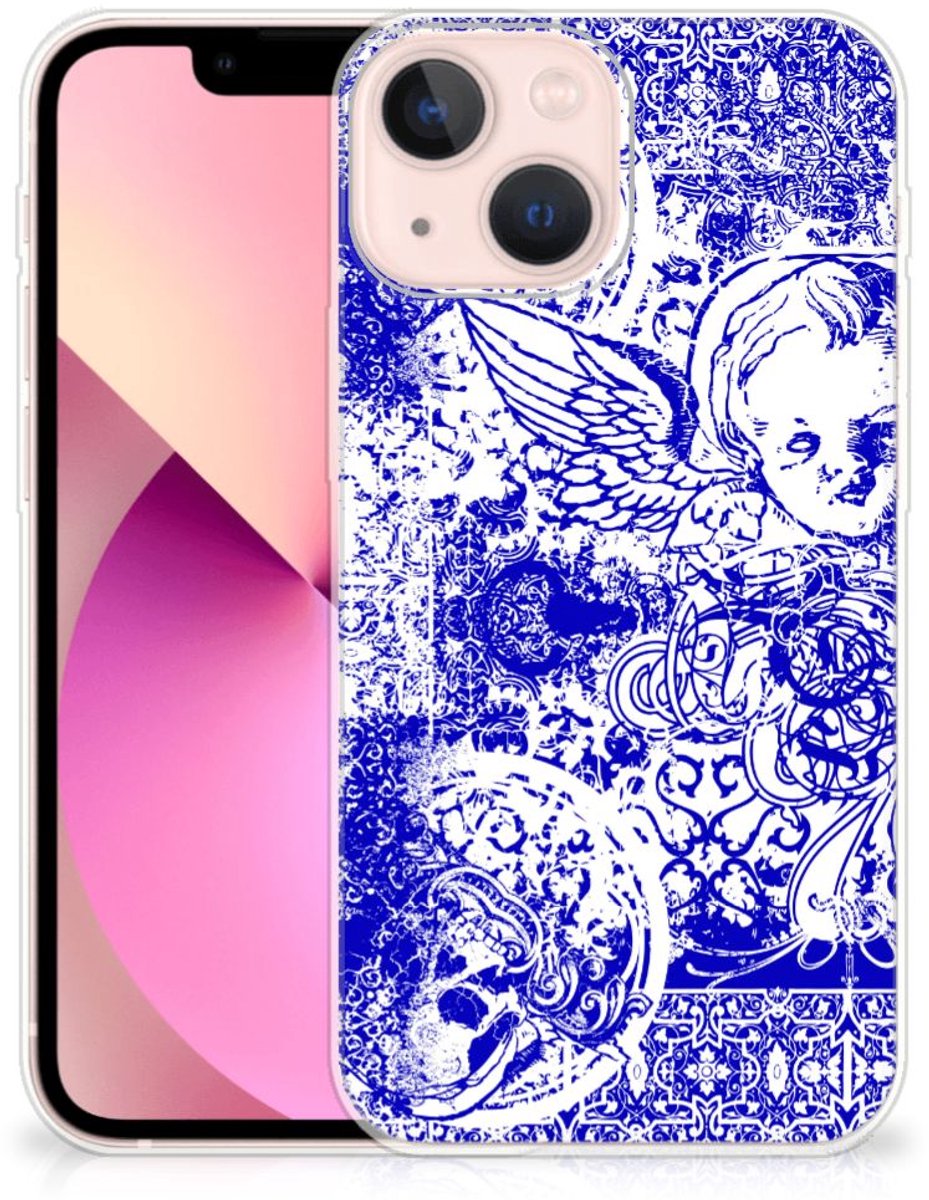 Silicone Back Case iPhone 13 mini Angel Skull Blauw