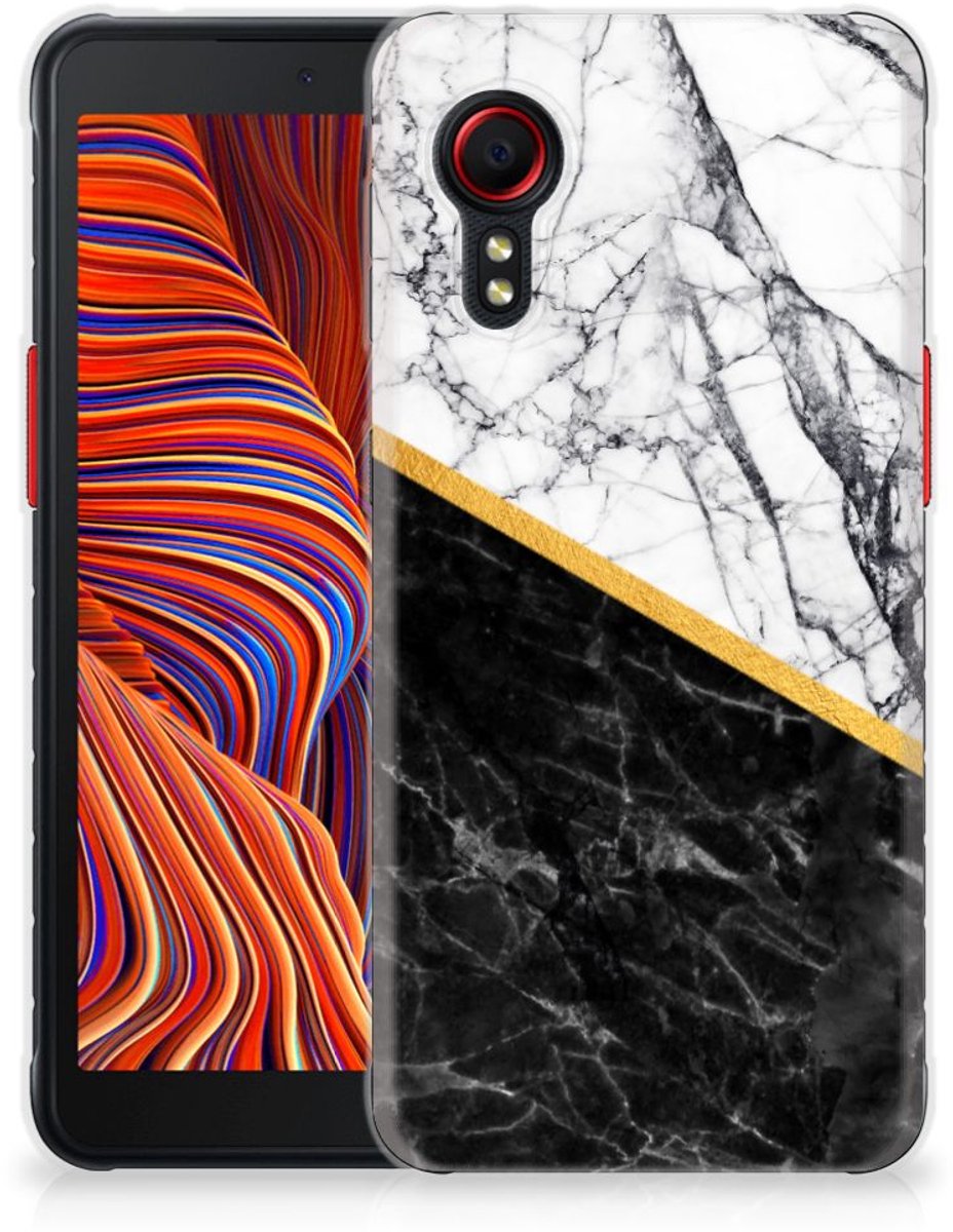 Samsung Galaxy Xcover 5 TPU Siliconen Hoesje Marmer Wit Zwart - Origineel Cadeau Man