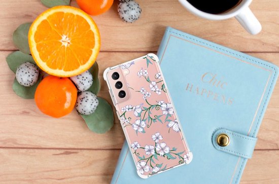Coque Smartphone Coque Samsung Galaxy S21 FE Siliconen avec Bord Transparent Blossom White