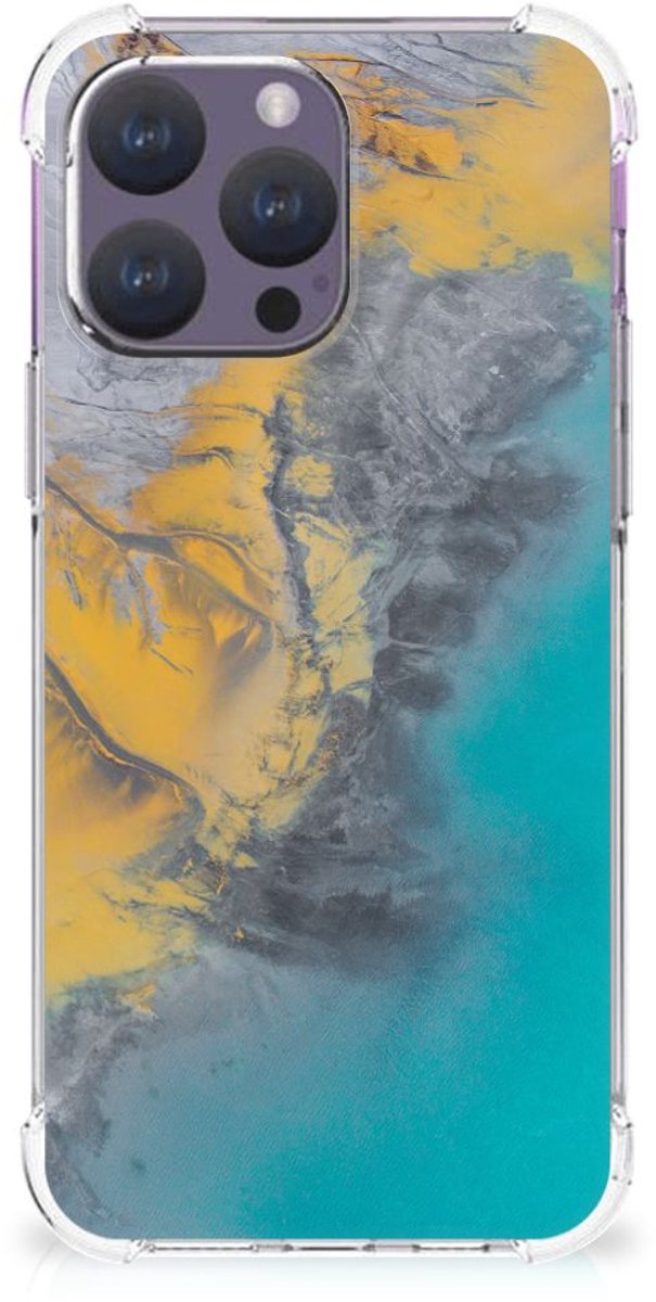 iPhone 15 Pro Max Anti-Shock Hoesje Marble Blue Gold