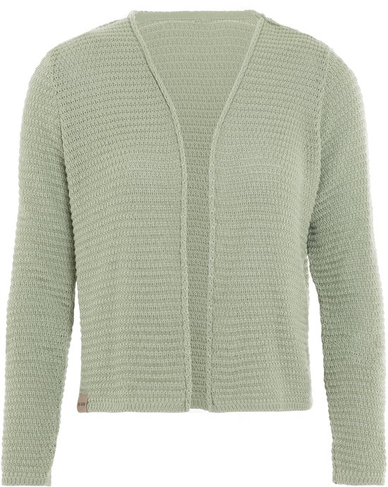 Gilet tricoté Knit Factory Isa - Gilet tricoté pour femme - Gilet d'été pour femme - Gilet court à hauteur de hanches - Gilet femme en 50 % coton et 50 % acrylique - Vert Sage - 40/42