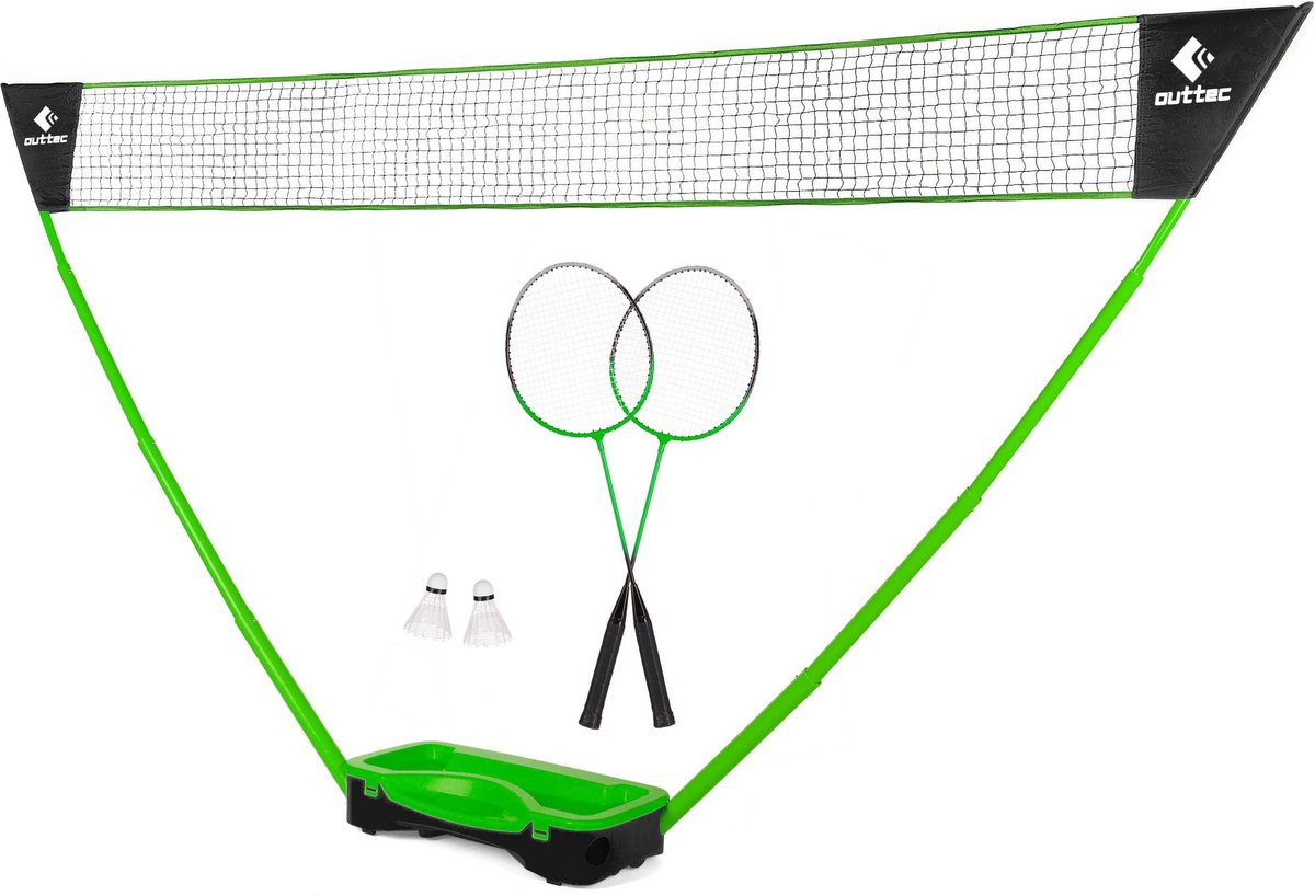 Outtec® Badminton Set - 2x Badmintonrackets - 2x Badminton Shuttles - 1x Badminton Net met Palen - 1x Koffer - Badmintonset - 300 x 150 cm
