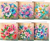 Adorzy Diamond Painting Kaarten Bloemen – 6 Wenskaarten met envelop - Diamond Painting Volwassenen – Diamond Painting Volledig Pakket