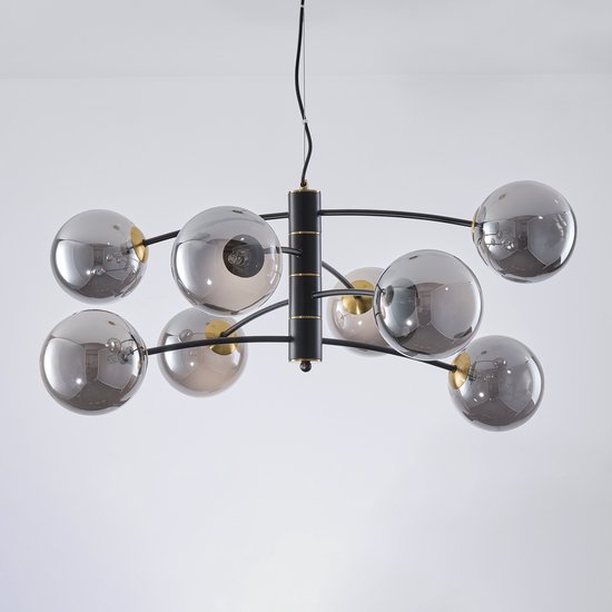 Suspension Torino en verre fumé, 8 lumières - noir