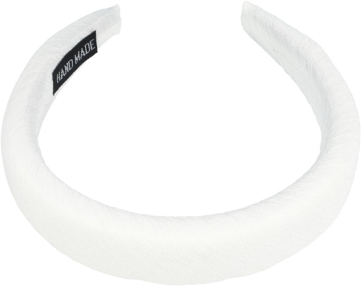 Haarsoires Haarband Diadeem 3cm – Dik Gevuld – Streeppatroon Stof – Effen Kleur – Wit - Comfortabel voor Dames & Meisjes - Universele Maat