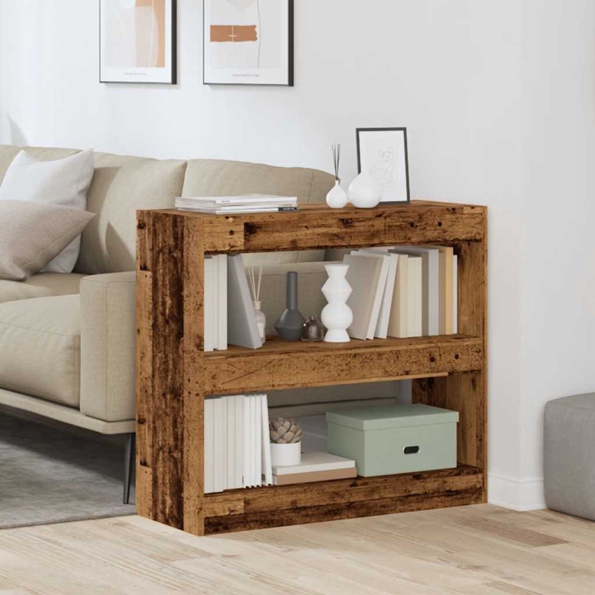 FIONERA Boekenkast kamerscherm 80x30x72 cm oud houtkleurig