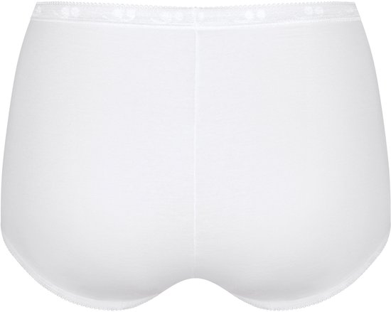 Achterkant van witte Sloggi maxi slip met kanten boord.