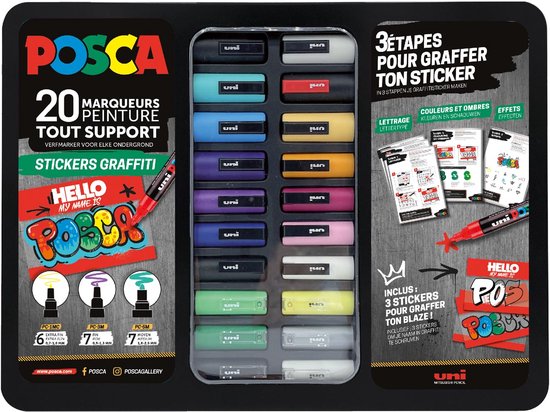 Verfstift posca graffiti metalen koffer 20st