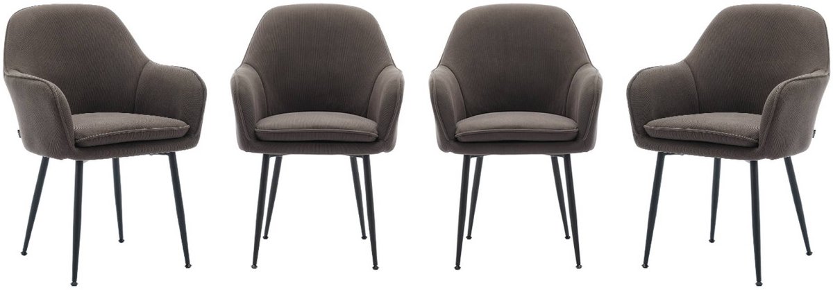 sweeek Set van 4 stoelen in corduroy met matzwarte metalen poten, l 57 x d 59 x h 84,5 Donkergrijs