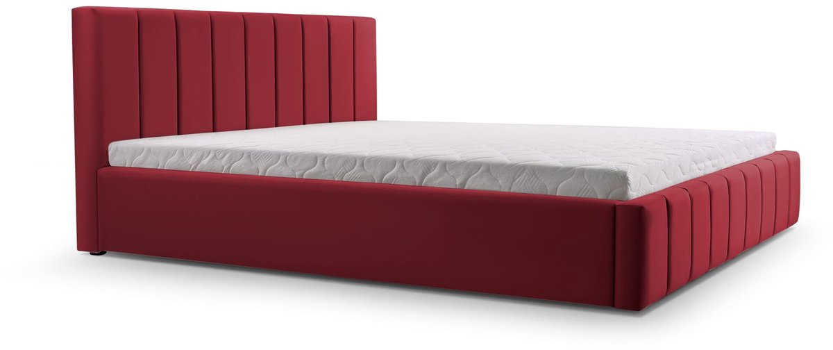 Bed 01 - Gestoffeerd bed met Fluweel Beklede Tweepersoonsbed - 160x200 cm - Elegant en Comfortabel - Donkerrood (TRINITY 24)