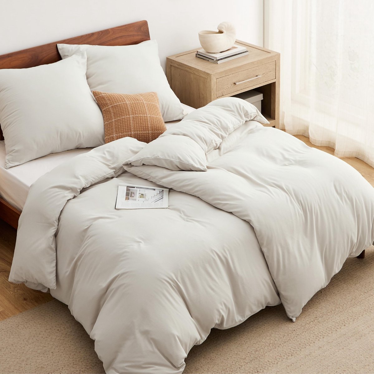 Unyqoos ® Zachte en Ademend Beddengoedset met Stijlvolle Natuurlijke Textuur en Handige Ritssluiting