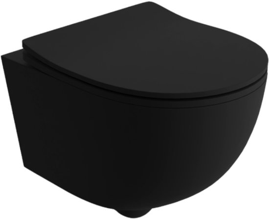 LAVITA® Compact Toiletpot Hangtoilet Brava Black - Zwart Mat - Hangend Rimless Randloos Toilet - Toiletbril Softclose zitting - Wandcloset Badkamer WC