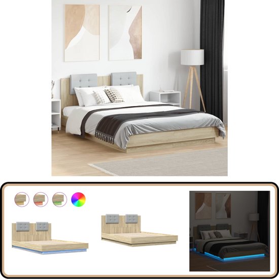 Bedframe met hoofdeinde en LED gerookt eikenkleurig 120x200 cm