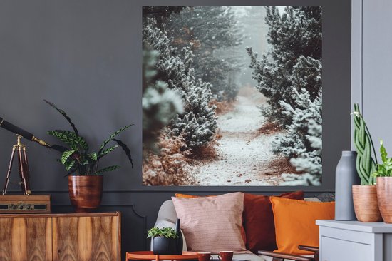 Stickers muraux - Feuille autocollante - Forêt - Hiver - Arbres - Nature - Chemin - Neige - 120x120 cm - Film adhésif - Stickers muraux chambre enfant - Papier peint autocollant XXL - Papier peint autocollant - Feuille autocollante